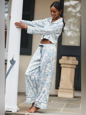 Kilo Brava x Anthropologie Dancing Bows Satin Pajama Lounge Set, Size Large